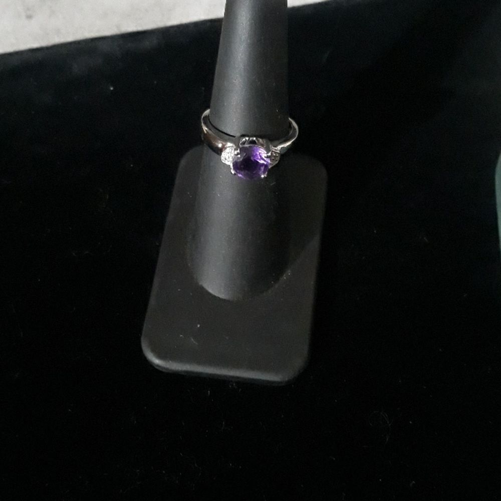 Sterling  Silver Genuine Amethyst & White Topaz Ring Sz 6